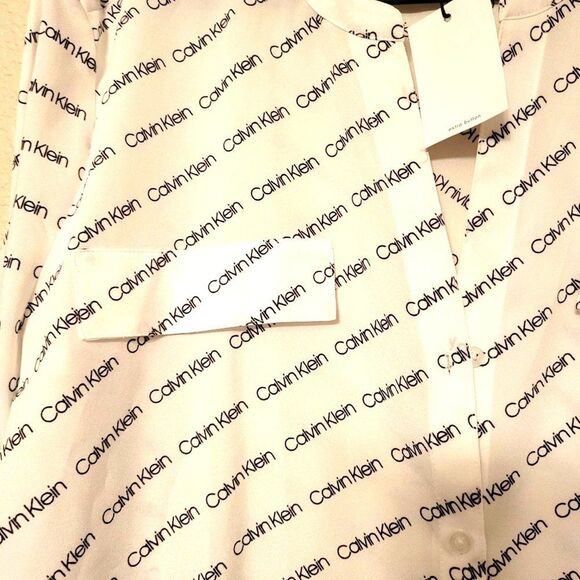 Calvin Klein Womens Top White XL Button Up Logo Long Sleeve Plus Size New - Picture 4 of 9